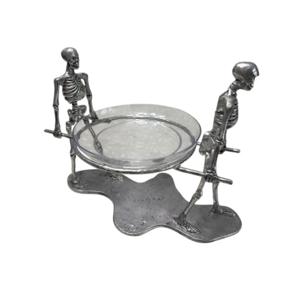 Pottery Barn Skeleton Serving Bowl glass halloween pallbearer stand
